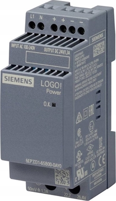 Attēls no Siemens Zasilacz impulsowy LOGO POWER 24V 1.3A input: 100-240VAC output: 24VDC 1.3A 6EP3331-6SB00-0AY0