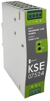 Attēls no SilentiumPC Zasilacz impulsowy KSE 07524M 230/ 24VDC 3,2A 75W na szyn DIN, Napicie: 96-264VACVAC, Ta70, 17000-1546
