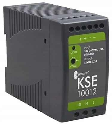 Attēls no SilentiumPC Zasilacz impulsowy KSE 10012P 230/ 12V DC 7,5A on DIN rail, Uzas: 85-264VACVAC, Ta70, 17000-1543
