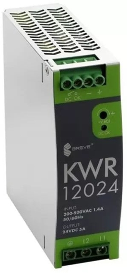 Picture of SilentiumPC Zasilacz impulsowy KWR 12024 230-400/ 24VDC 5A 120W na szyn DIN, Napicie: 180-550VAC, Ta70, 17000-1804