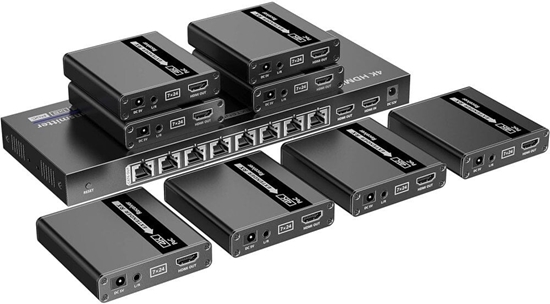 Picture of System przekazu sygnau AV Techly Extender HDMI 1x8 4K30Hz do 40m przez kabel sieciowy Kat6 IR PoC