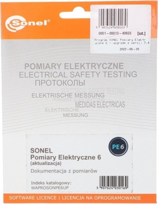 Attēls no Sonel Program SONEL Pomiary Elektryczne 6 - upgrade z wersji 3,4,5 WAPROSONPE6UP