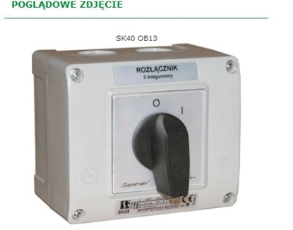 Изображение Spamel cznik krzywkowy 40A 3-biegunowy w obudowie OB13 - SK40-2.8211OB13