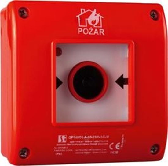 Изображение Spamel Przycisk pprzeciwpoarowy natynkowy 1R czerwony z motkiem (OP1-W01-A1-M)