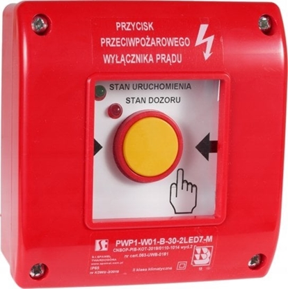 Picture of Spamel Rczny przycisk przeciwpoarowego wycznika prdu PWP1 (1NO i 1NC) z certyfikatem CNBOP - 2LED zielony/czerwony 24VDC