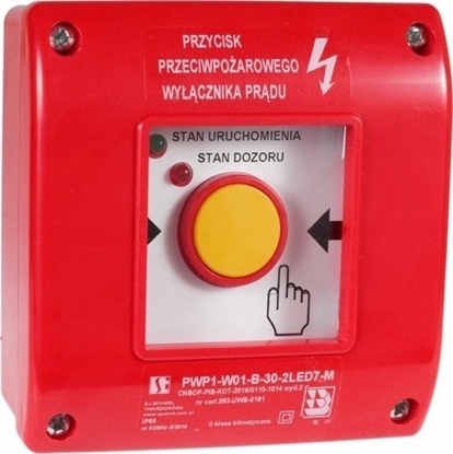 Picture of Spamel Rczny przycisk przeciwpoarowego wycznika prdu PWP1 (1NO) z certyfikatem CNBOP - 2LED zielony/czerwony 230V