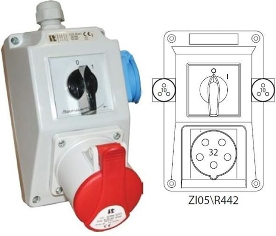 Изображение Spamel Zestaw instalacyjny z gniazdem 32A 5P+2x2P+Z 0-1 czerwony (ZI05R442)