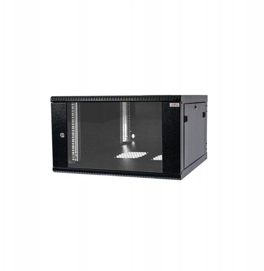 Изображение Szafa wiszca RACK 19 cali 6U/600mm drzwi przeszklone otwierane boki RAL 9005 BOCK-019-060-600-C