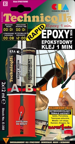Изображение Technicqll Klej epoksydowy bezbarwny 1 min 2x12ml (E-358)