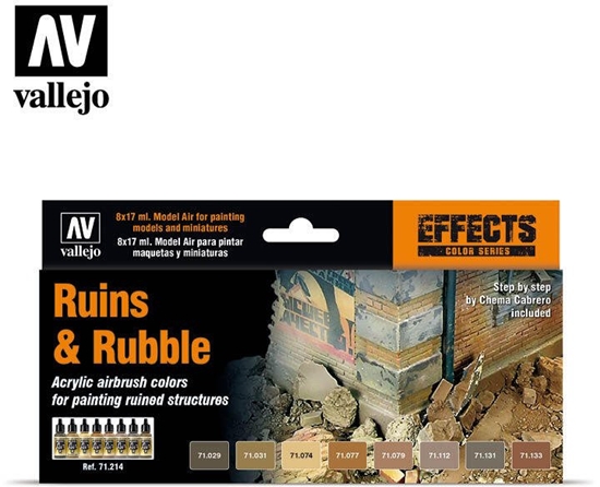 Picture of Vallejo 71.214 - Model Air - Effects - Ruins & Rubbles (8 x 17 ml)