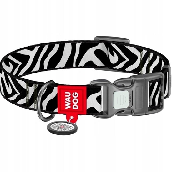Picture of WAU DOG OBROA NYLON Z ADRESÓWK QR XL    25mm/37-58cm ZEBRA