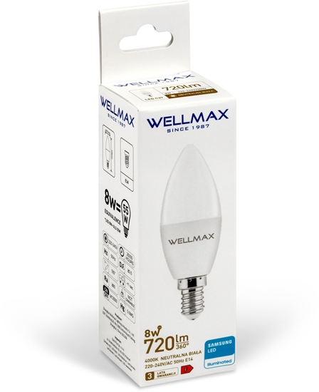 Picture of Wellmax arówka LED 8W E14 wieczka 720lm Neutralny 4000K SAMSUNG / GOL111N08