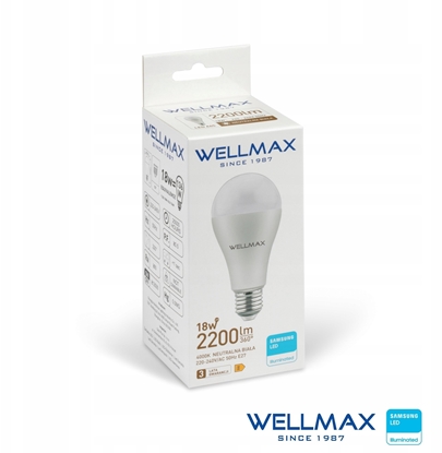 Picture of Wellmax arówka LED E27 18W 122lm/W 2200lm Neutralny 4000K SAMSUNG / GOL123N18