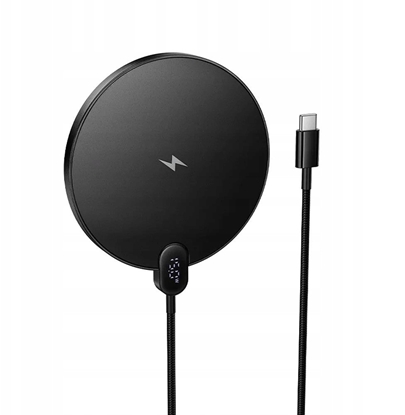 Attēls no Wireless charger Hoco 15W with cable USB C and digital display CW62 black CW62 black (6942007654517)