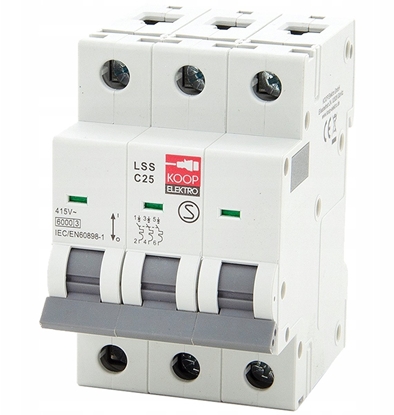 Изображение Wycznik nadprdowy 3P C 25A 6kA AC KOOP Elektro C25A LSS C25 3P