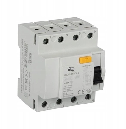 Изображение Wycznik rónicowoprdowy 4P 63A 0,03A typ B KRD10-4/63/30-B VDE 38541