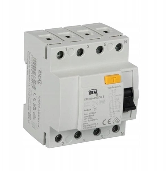 Изображение Wycznik rónicowoprdowy 4P 63A 0,03A typ B KRD10-4/63/30-B VDE 38541