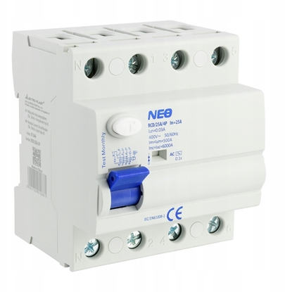 Изображение Wycznik rónicowoprdowy NEO 25A 30mA 4-biegunowy typ AC RCD/25A/4P