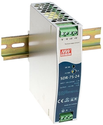 Picture of Meanwell Zasilacz impulsowy AC/DC na szyn DIN 75W 88-264VAC Uwyj 24VDC 3,2A SDR-75-24, 1-1W3GEB