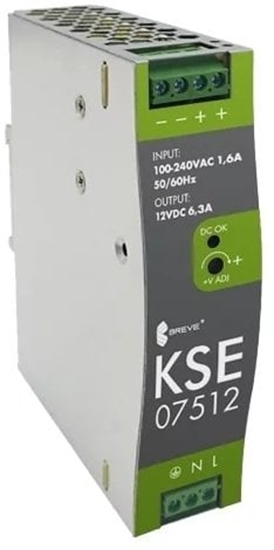 Picture of Zasilacz impulsowy KSE 07512M 230/ 12VDC 6,3A 75W na szyn DIN, Uzas: 96-264VACVAC, Ta70, 17000-1545