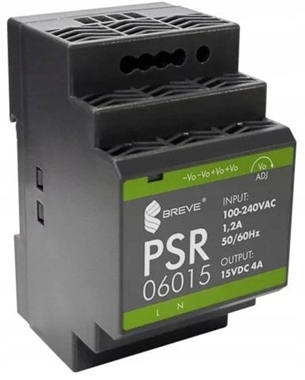 Picture of Zasilacz impulsowy PSR 06015 230/ 15VDC 4A 60W na szyn DIN, Uzas: 85-264VACVAC, Ta70, 17000-1562