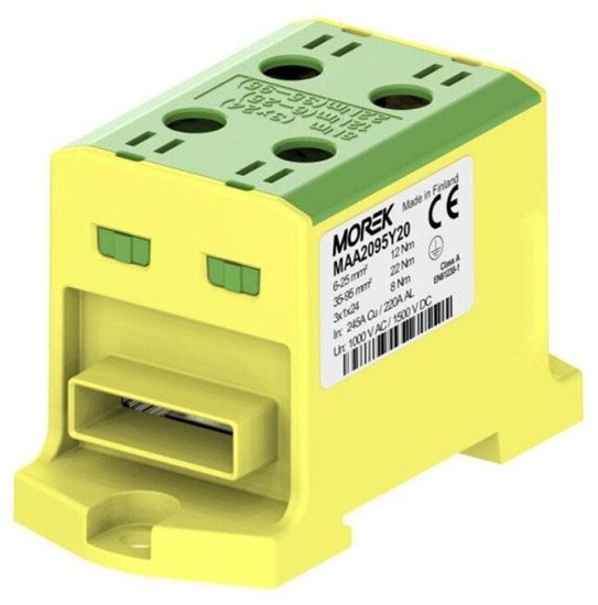 Изображение Zczka OTL95-2B óto-zielony 2xAl/Cu 6-95mm2 3x1x24 1000V AC/1500V DC Zacisk uniwersalny z wejciem na szyn elastyczn MAA209