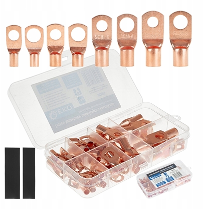 Изображение Zestaw konektorów miedzianych oczkowych z koszulkami 140szt. (100)