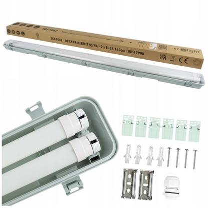 Изображение ZESTAW oprawa hermetyczna IP65 + 2x tuba LED 120cm 18W 1800lm 4000K EC61062