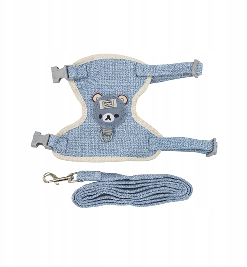 Изображение Zestaw, szelki+smycz, dla psa/kota, niebieskie, poliester/bawena, d. smyczy 1,2m, rozmiar S