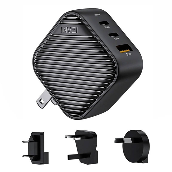 Picture of INVZI GanHub 2x USB-C + USB wall charger, 65W, EU|