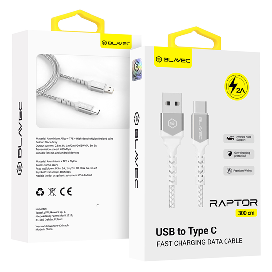 Picture of Blavec Cable Raptor braided - USB to Type C - 2A 3
