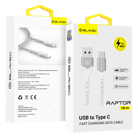 Изображение Blavec Cable Raptor braided - USB to Type C - PD 6