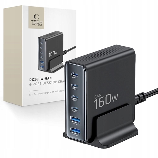Picture of adowarka sieciowa Tech-Protect DC160W-GAN 6-port Desktop Charger PD 160W / QC3.0 Black