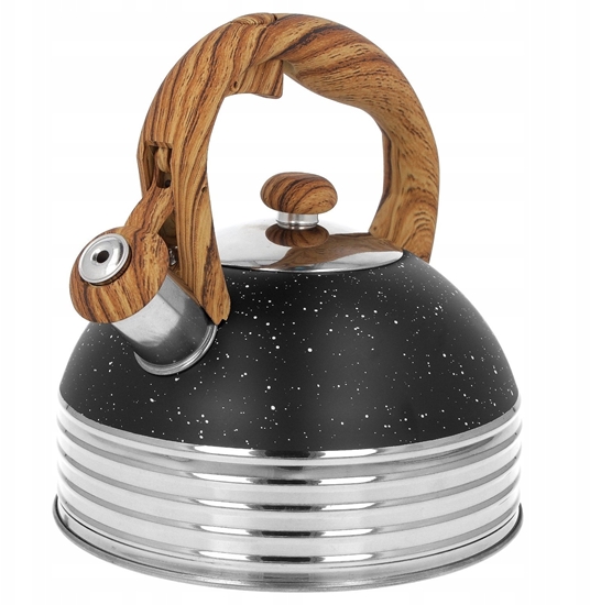 Picture of Brunbeste Czajnik stalowy z gwizdkiem do indukcji 2.5L czarny marmurowy uchwyt drewniany BB-2476