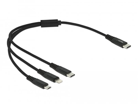 Picture of Delock USB Charging Cable 3 in 1 USB Type-C™ to Lightning™ / Micro USB / USB Type-C™ 30 cm