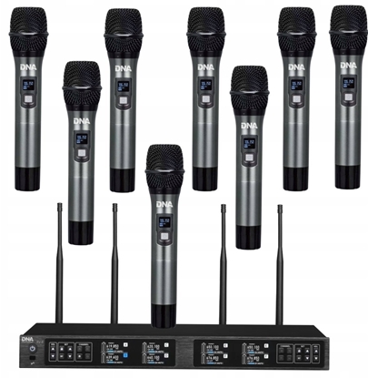 Attēls no DNA RV-8 zestaw bezprzewodowy 8x bateryjny mikrofo