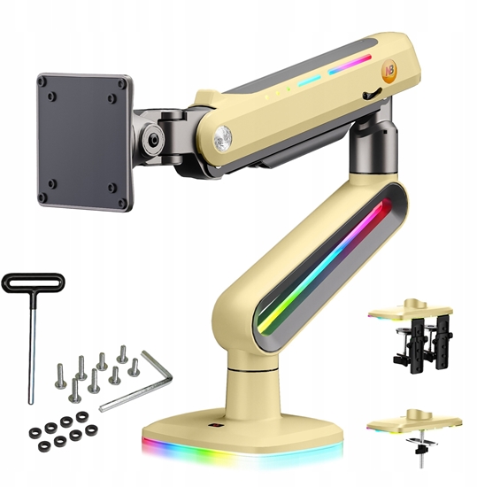 Изображение F6-XD Sunrise Yellow Podwietlenie RGB Gamingowy mocny uchwyt biurkowy do duych monitorów 32-60 cali