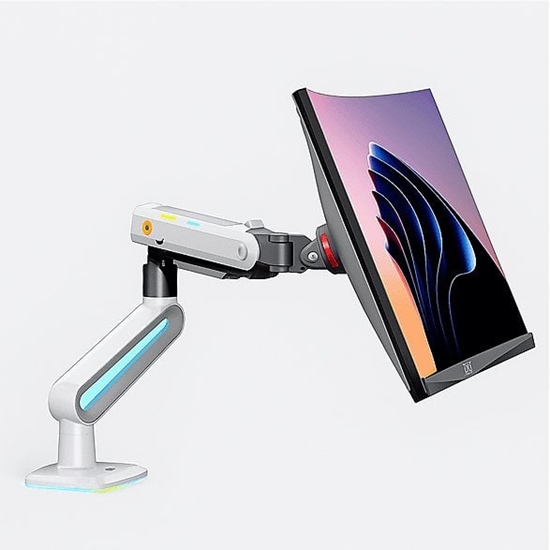 Изображение F6-XE Pearl White Podwietlenie RGB Gamingowy mocny uchwyt biurkowy do duych monitorów 32-60 cali