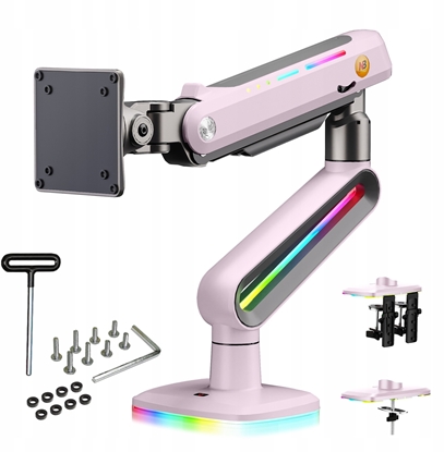 Изображение F6-XJ Sakura Pink Podwietlenie RGB Gamingowy mocny uchwyt biurkowy do duych monitorów 32-60 cali