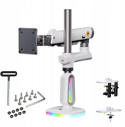 Picture of F7-XE Pearl White Podwietlenie RGB Gamingowy mocny uchwyt biurkowy do duych monitorów 32-60 cali