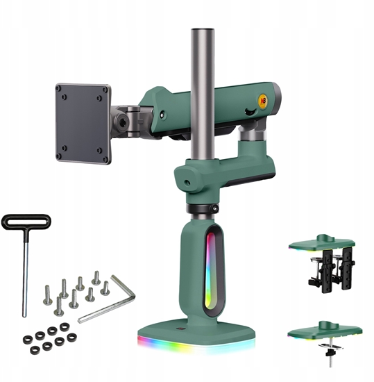 Изображение F7-XK Moss Green Podwietlenie RGB Gamingowy mocny uchwyt biurkowy do duych monitorów 32-60 cali