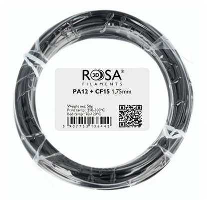 Изображение Filament Rosa3D PA12 + 15CF 1,75mm 50g - Black}