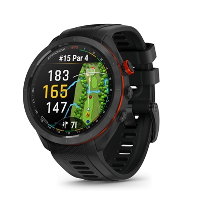 Attēls no Garmin Approach S70 - 47 mm Black/Red Ceramic Bezel with Black Silicone Band