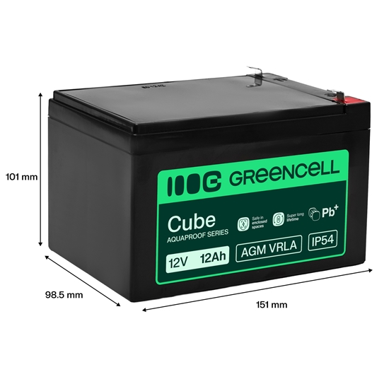 Picture of Green Cell Greencell AGM VRLA 12V 12Ah battery for cash registers toys cameras (151x98.5x95mm)