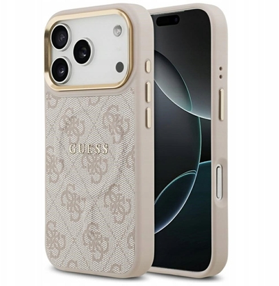 Attēls no Guess PU Leather 4G Gold Frame MagSafe Case for iPhone 17 Pro / Pink