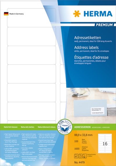 Picture of HERMA Address labels Premium A4 88.9x33.8 mm white paper matt 1600 pcs.