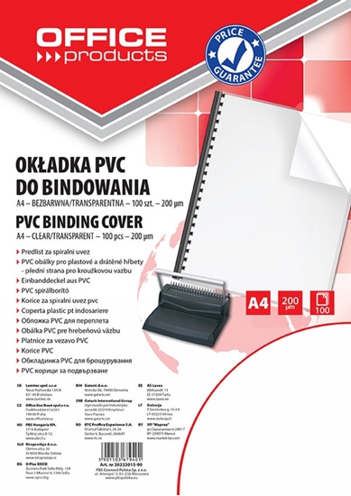 Изображение Office Products OKADKI DO BINDOWANIA OFFICE PRODUCTS, PVC, A4, 200MIKR., 100SZT., TRANSPARENTNE 20222015-90