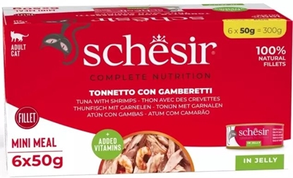 Picture of Schesir C&B karma mokra dla kotów tuczyk z krewetkami w galarecie 6x50 g multipak puszka