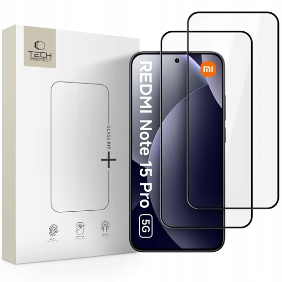 Изображение SZKO HARTOWANE TECH-PROTECT GLASS FIT+ 2-PACK XIAOMI REDMI NOTE 15 PRO 5G BLACK