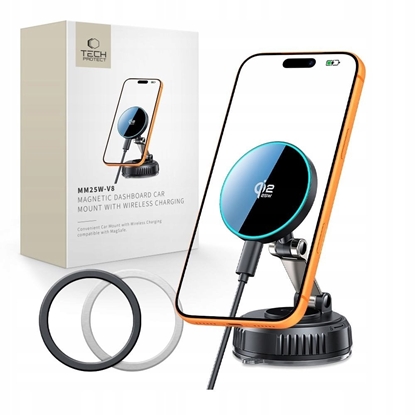 Picture of TECH-PROTECT MM25W-V8 QI2.2 MAGNETIC MAGSAFE WINDSHIELD & DASHBOARD CAR MOUNT WIRELESS CHARGER 25W BLACK